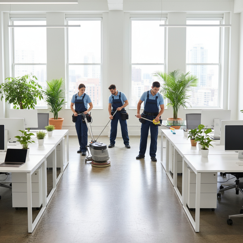 Professionelles Reinigungsteam in modernem Büro
